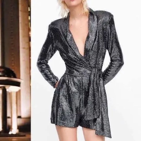 NWOT 🔥Zara silver sequin party rompe🔥 - Picture 1 of 7